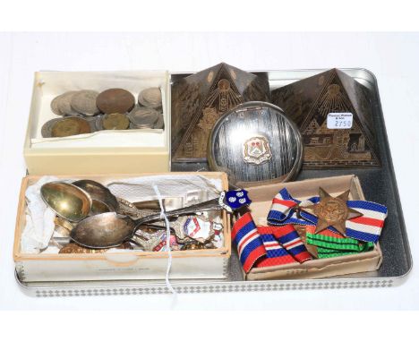 Commemorative spoons, coins, tokens, medals, snuff box, etc.