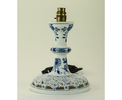 Meissen - Early 20th Century Blue and White Porcelain Table Lamp Base ' Blue Onion ' Pattern Underglaze. Crossed Underglaze B