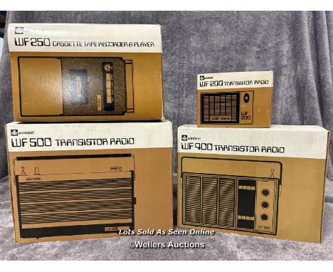 Four boxed vintage Winfield transister radios and cassette recorder,  from the private collection of the founder of Benkson 