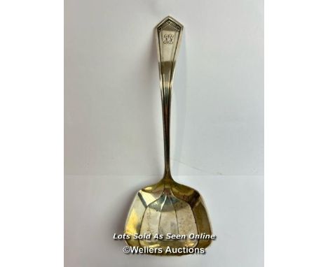 Art Deco style ladle stamped 'SSMC STERLING', 52g, 16cm long / SF 
