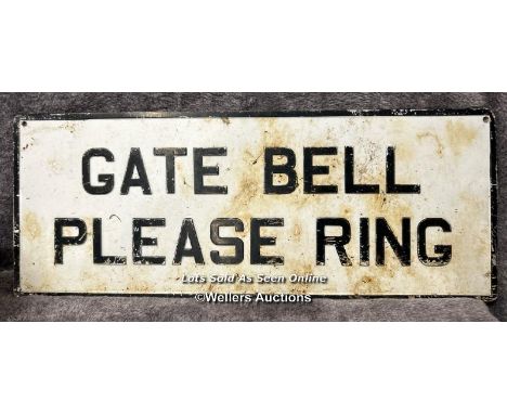 Enamel embossed sign "GATE BELL PLEASE RING", 46 x 18cm / AN24 