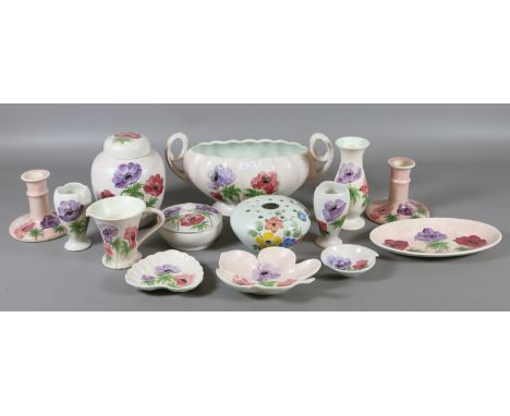 A collection of Radford pottery including rose bowl, pair of dwarf candlesticks and ginger jar etc. 