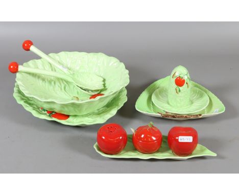 A collection of Carltonware to include salad bowl, three part cruet set and leaf dishes etc.
