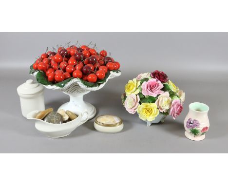 A Royal Adderley china posy, ceramic centrepiece formed as a bowl of cherries, Radford vase and other collectables.