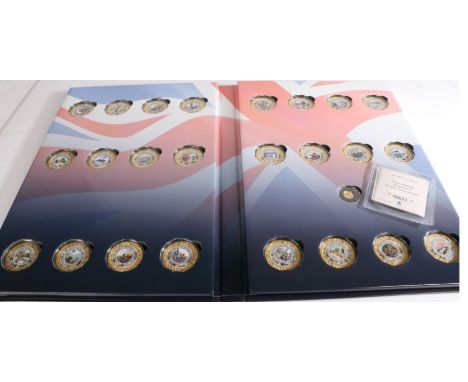 Windsor Mint World War II commemorative coin collection, consisting of 24 gold plated copper coins with colour pad print deta