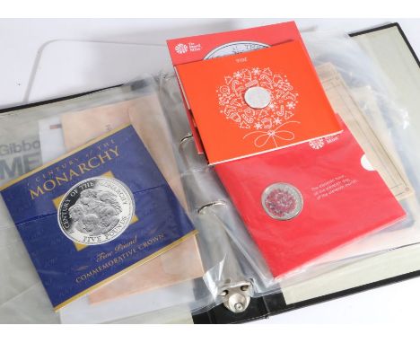 Album containing coin and stamp covers, to include Scotland a National Portrait crown, King Henry VIII and his wives £1 coin 