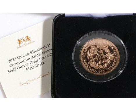 2023 Queen Elizabeth II Coronation Anniversary half ounce gold proof coin – first strikeMetal 22 carat gold. Year of issue 20