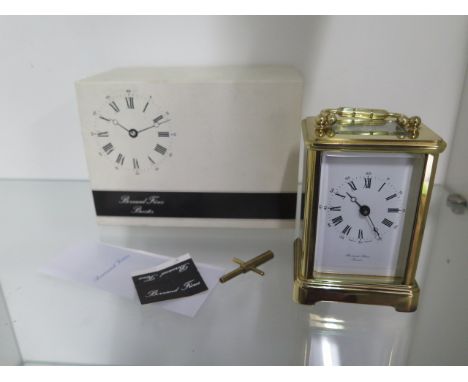 Bernard Freres Bicester brass carriage clock, 12cm tall, with key and box, in good condition, running 