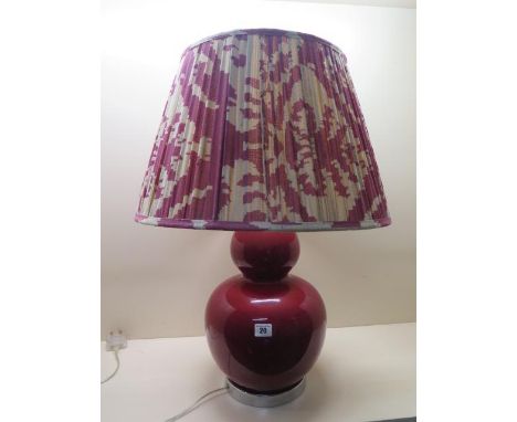 An OKA double gourd red crackle glaze table lamp, working, with shade 70cm tall 