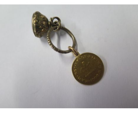 A George III 1/3 Guinea gold coin with a pendant mount on a ring with fob 