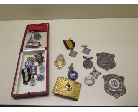 A collection of silver temperance medals and other silver items, total weight approx 3.6 troy oz and 9 assorted silver and ot