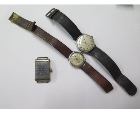 A Sully manual wind wristwatch, a silver Crusader trench style wristwatch, a Stowa watch head, all running 