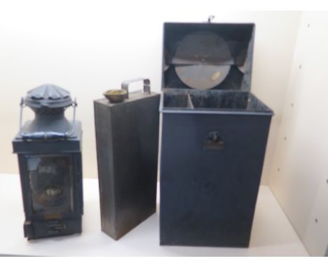 A WWI British Officers paraffin lamp by JC &amp; W Lord, Birmingham, complete with carrying case containing fuel can etc., ne