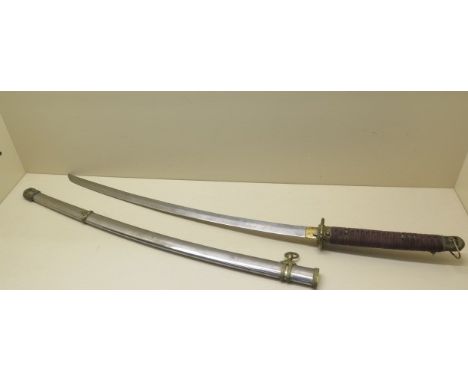 A  Japanese  sword, 27 inch single edge blade with polished scabbard, grip seized 