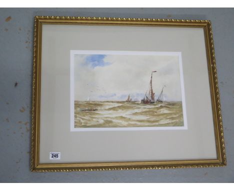 A watercolour seascape entitled Pinks at Anchor 1878 T B Hardy (Thomas Bush Hardy) in a gilt frame, frame size 49cm x 59cm, i