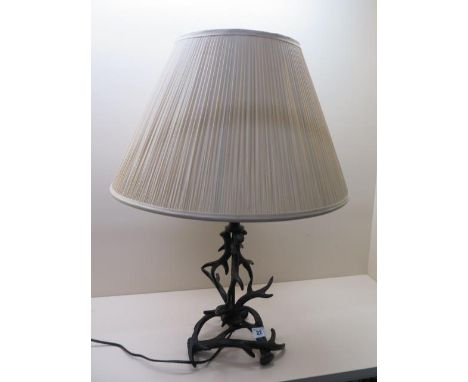 A Stags horn design table lamp with shade, 64cm tall 