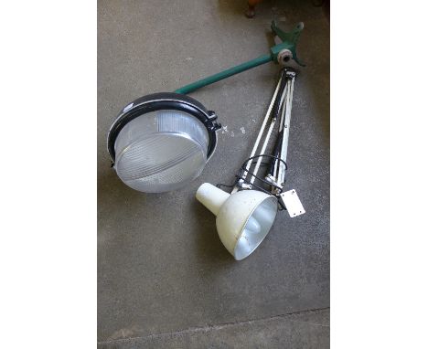 An industrial light and an anglepoise lamp