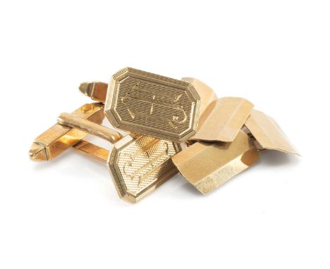 TWO PAIRS OF 9CT GOLD CUFFLINKS, both pairs of rectangular form, one pair with engraved initials 'HJ', 11.4gms gross (4)Prove