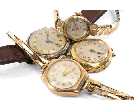 VINTAGE 9CT GOLD & SILVER LADIES' WRISTWATCHES, including gold Excalibur watch on expanding bracelet, gold Helvetia watch on 