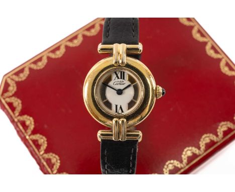 LADIES' MUST DE CARTIER WRISTWATCH, ref. 590002, ser. 161116, quartz movement, silver gilt circular case with T-lugs, three c