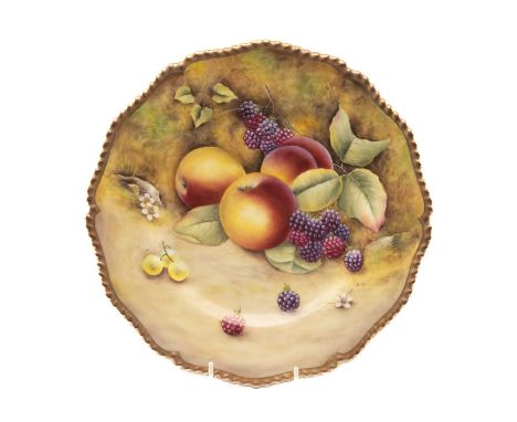 ROYAL WORCESTER PORCELAIN CABINET PLATE, painted by B. Cox with autumn fallen fruit across the surface of the plate, within s