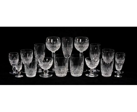 SUITE WATERFORD CRYSTAL STEMWARE, Colleen pattern, comprising 12 hock glasses, 8 liqueur glasses, 12 small water glasses, 6 w