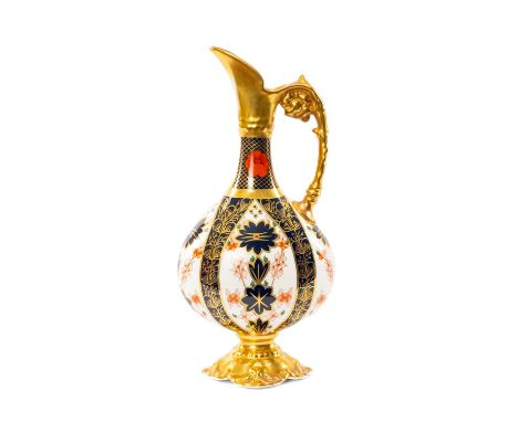 ROYAL CROWN DERBY '1128' PATTERN EWER, of flattened baluster form with foliate handle, lavishly decorated, 25.3cms (h)Provena