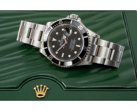 ROLEX SUBMARINER DATE STAINLESS STEEL WRISTWATCH, ref. model 16610, serial number DH89XXXX, circa 2005, 1000ft = 300m black d