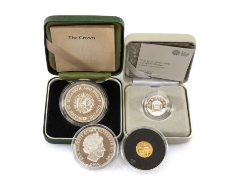 FOUR GOLD & SILVER PROOF COMMEMORATIVE COINS, comprising 9ct gold Tristan da Cunha 2015 '75th Anniversary of the Battle of Br