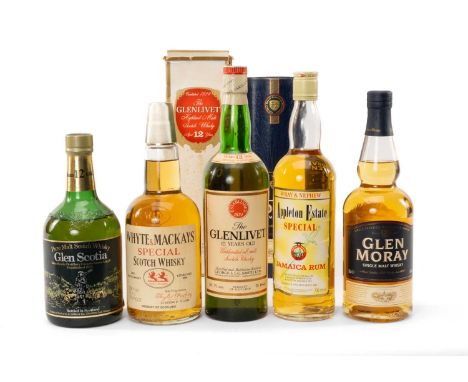 SELECTION OF MALT, BLENDED WHISKY & RUM including, 1970's Glenlivet 12yo, bottled at 70º proof and 26⅔ fl. ozs, front, rear a