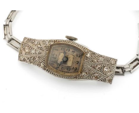 18K WHITE GOLD DIAMOND ENCRUSTED COCKTAIL WATCH, engraved 'John to his Sunshine Vera', stainless steel braceletProvenance: pr