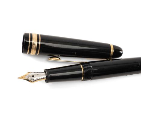 MONTBLANC 145 FOUNTAIN PEN & INK, the pen with black barrel, 14K 1810 nib, piston fill, barrel marked 'M', ser no. IY2072500,