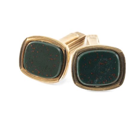 PAIR OF 9CT GOLD BLOODSTONE CUFFLINKS, Birmingham 1969, maker's initials 'SJR', 10.2gms (2)Provenance: private collection Den