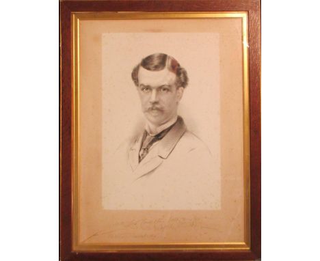 Lord Carrington, bust length portrait on mounted india paper, lithograph, inscribed below in pencil and dated Melton Mowbray 