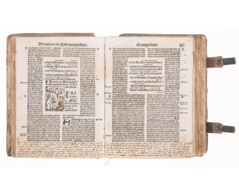 Guillermus, Parisiensis Postilla Guillermi super epistolas et evangelia, 3 parts in 1, general title (printed in red and blac