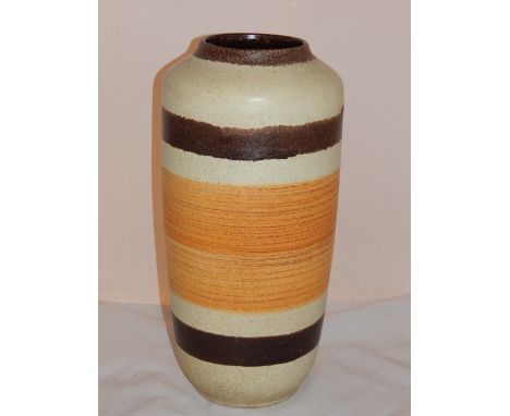 A 1970's West German Scheurich ceramic vase, the cylindrical body with glazed band decoration. H. 50cm