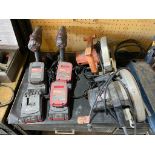 LOT CONSISTING OF: cordless drill w/ batteries, chargers & corded circular saws