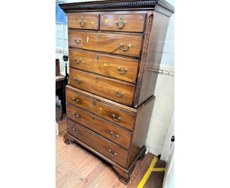 A George III mahogany Chest on chest. Circa 1760. The upper portion fitted with two short and three long graduated drawers be