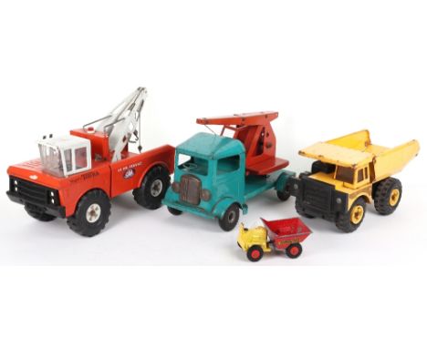 Pressed steel Toys, Mighty Tonka Wrecker Truck, Tri-ang 200 series mobile crane, matchbox pressed steel dump truck, plus Tri-