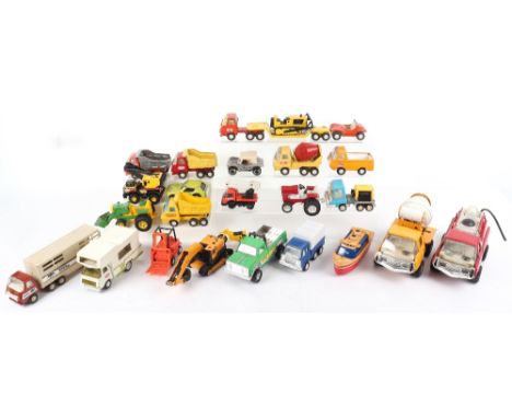 Tonka Pressed steel toys, Including tiny-tonka lowboy and dozer , fire engine with working water pump, cement mixer, tonka ho