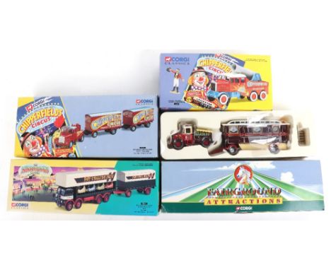 Four Corgi Toys Circus &amp; Fairground boxed diecast vehicles, including, Two Chipperfield’s circus, Scammel highwayman with