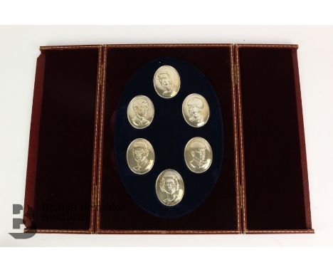 John Pinches solid silver The Royal Family portrait miniature medallions, in a velvet presentation box His Royal Highness The