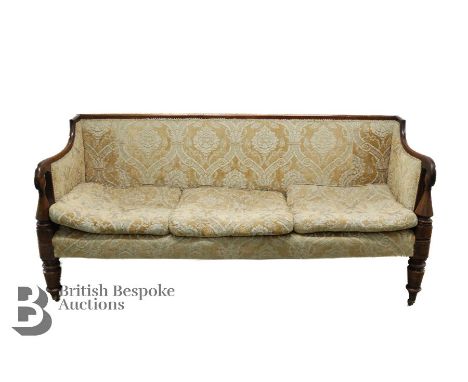 Victorian mahogany framed sofa, raised on turned legs, approx 181 x 85 x 60 d&nbsp; cms.&nbsp;
