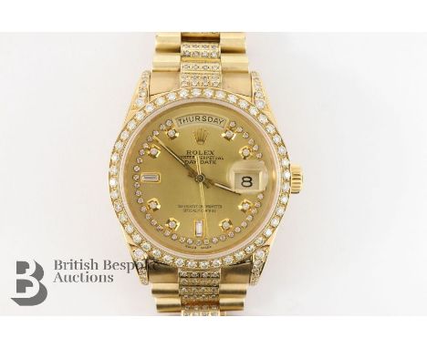 A Stunning Gentleman's 18ct Rolex Oyster Perpetual Day-Date 36 Chronometer, with a champagne diamond dial, diamond-set lugs, 