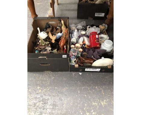 Ceramic and composition animal figurines, storage vessels, a Torquay slip decorated tulip vase and decorative ceramics