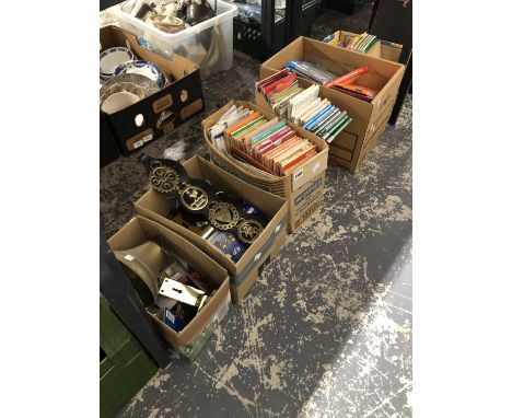 Ordnance survey maps, book form atlases, horse brasses, a bell, etc.