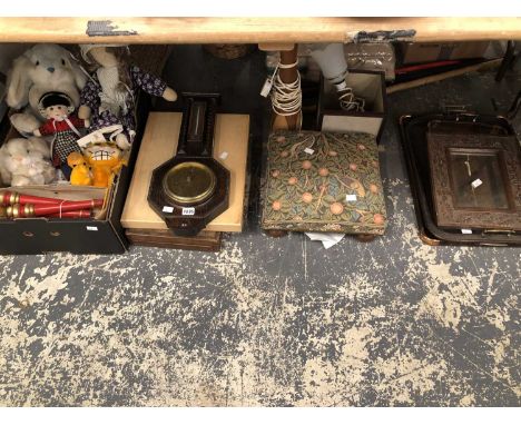 A foot stool, trays, table lamps, soft toys, an aneroid barometer, wooden cased cutlery, etc.