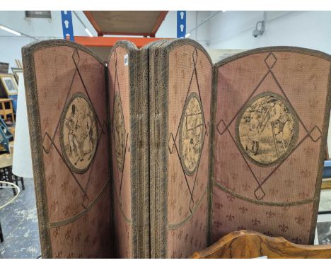 a four fold screen with tapestry panels.