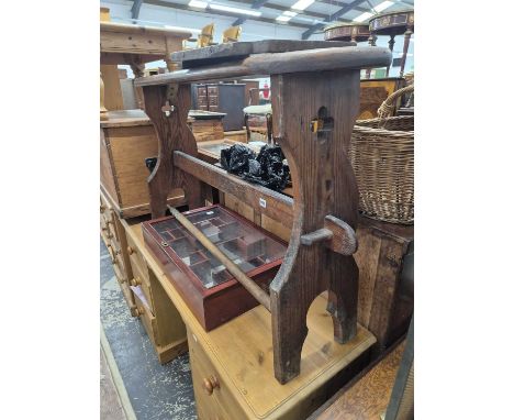 A pitch pine gothic revival bench stool.