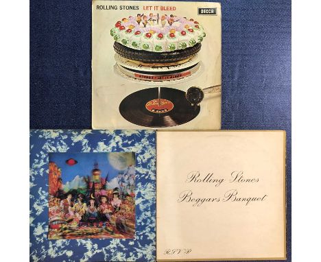 The Rolling Stones - 3 LP Records: Stereo Pressings, Let It Bleed SKL 5025 -1N/-1N Unboxed Logo Uncensored Inner Sleeve, (No 